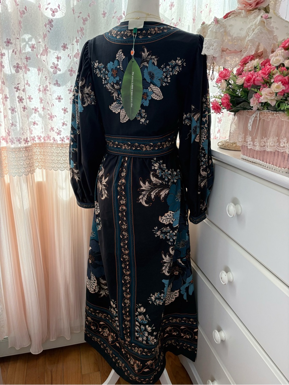 Farm Rio Blossom Tapestry Black Midi Dress - Picture 7 of 10